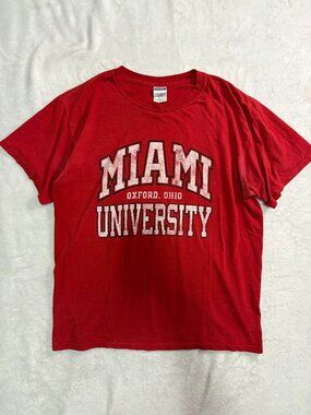 Vintage Jerzees Miami University Oxford Ohio Red Graphic T-Shirt Size Large L